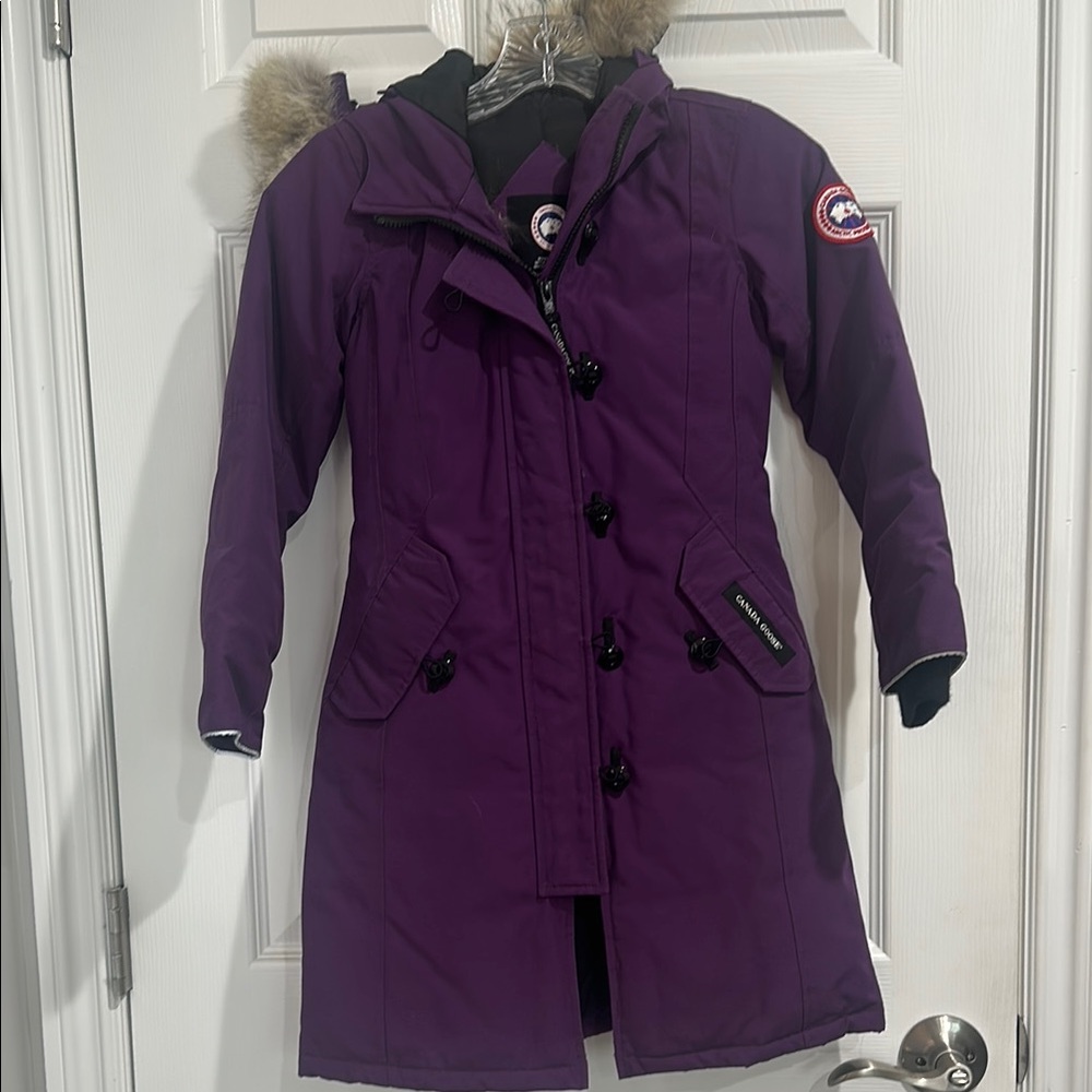 Canada Goose purple snow parka with coyote fur trim